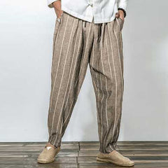 Men Stripe Cotton Drawstring Baggy Harem Pants