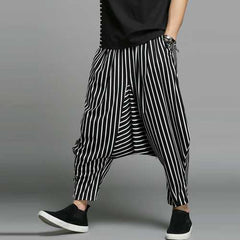 Mens Casual Loose Elastic Waist Pockets Harem Pants