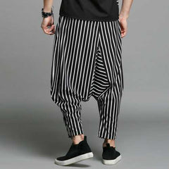 Mens Casual Loose Elastic Waist Pockets Harem Pants