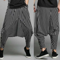 Mens Casual Loose Elastic Waist Pockets Harem Pants