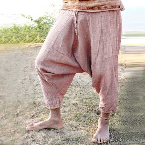 Men's Casual 100% Cotton Loose Drawstring Crotch Pants