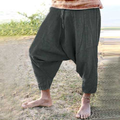 Men's Casual 100% Cotton Loose Drawstring Crotch Pants