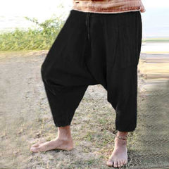 Men's Casual 100% Cotton Loose Drawstring Crotch Pants