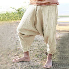 Men's Casual 100% Cotton Loose Drawstring Crotch Pants