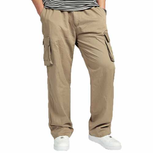 Large Size Big Pocket Loose Washed Cargo Pants Men's Outdoor Sports Casual Elastic Waist Trousers