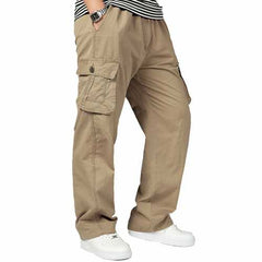 Large Size Big Pocket Loose Washed Cargo Pants Men's Outdoor Sports Casual Elastic Waist Trousers