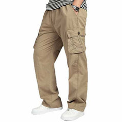 Large Size Big Pocket Loose Washed Cargo Pants Men's Outdoor Sports Casual Elastic Waist Trousers