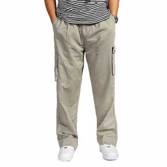 Large Size Big Pocket Loose Washed Cargo Pants Men's Outdoor Sports Casual Elastic Waist Trousers