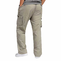 Large Size Big Pocket Loose Washed Cargo Pants Men's Outdoor Sports Casual Elastic Waist Trousers