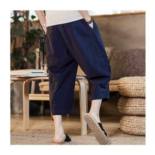 Men's Chinese Style Cotton Flax Casual Baggy Trousers