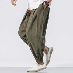 Men Cotton Loose Comfy Baggy Vintage Drawstring Jogger Casual Harem Pants