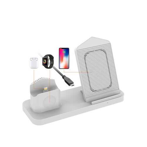 Island Of Power 3 In 1 Wireless Multicharger Charge Your Watch Airpod And Phone - Color: WHITE