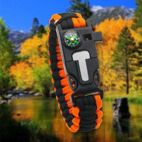 Paracord Survival Bracelet Compass/Flint/ - Color: orange