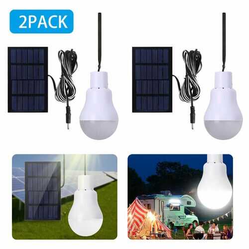 Solar Powered Panel LED Lighting System Lights 15W Portable Bulb Outdoor Indoor - Qty: 2 Pack