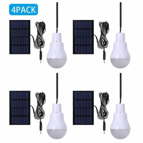 Solar Powered Panel LED Lighting System Lights 15W Portable Bulb Outdoor Indoor - Qty: 4 Pack