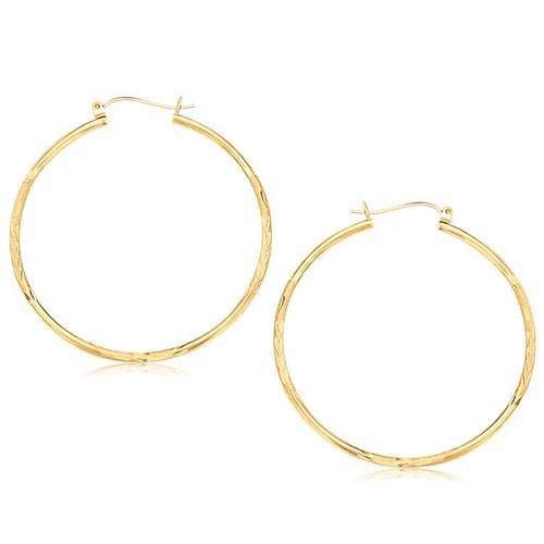 14k Yellow Gold Fancy Diamond Cut Extra Large Hoop Earrings (45mm Diameter)