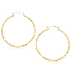 14k Yellow Gold Fancy Diamond Cut Extra Large Hoop Earrings (45mm Diameter)