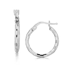 Sterling Silver Rhodium Plated Diamond Cut Small Hoop Earrings (15mm)