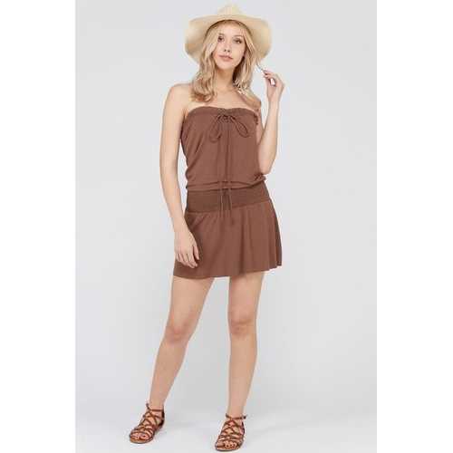 Women's Smock Strapless Dress with Elastic Waistband