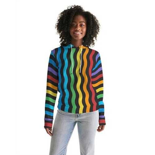 Womens Hoodies, Rainbow Stripe Style Hooded Shirt