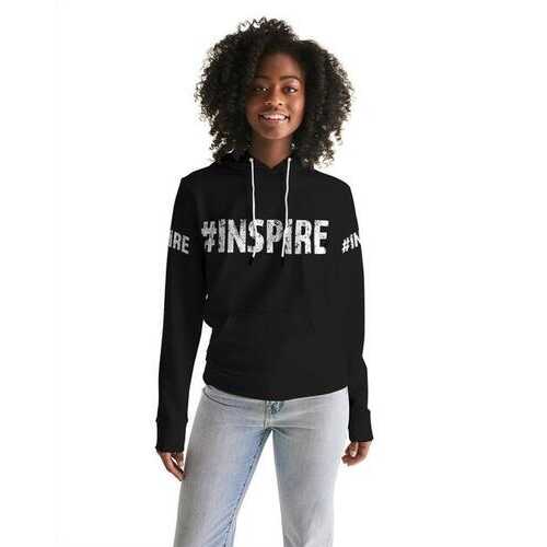 Inspire Black White Womens Hoodie with Sleeve Text