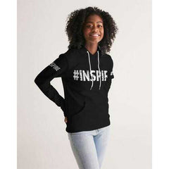 Inspire Black White Womens Hoodie with Sleeve Text