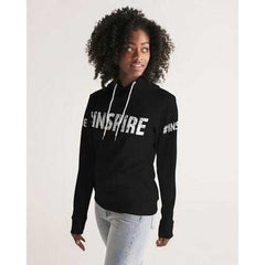 Inspire Black White Womens Hoodie with Sleeve Text