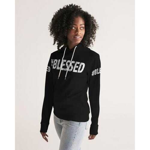 Blessed Black White Womens Hoodie with Sleeve Text