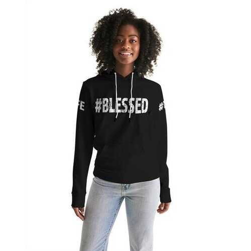 BLESSED LIFE Black White Womens Hoodie with Sleeve Text