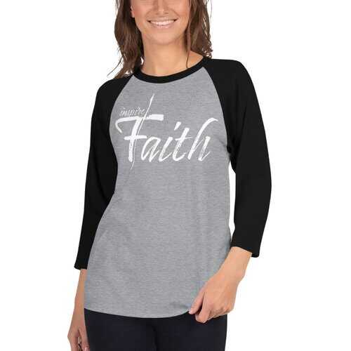 Womens Sport Tees, Inspire Faith Graphic Text Style Raglan Shirt