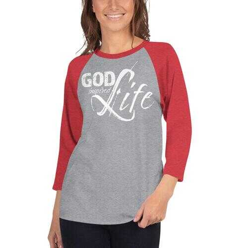 Womens Sport Tees, God Inspired Graphic Text Style Raglan Shirt