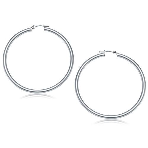 14k White Gold Polished Hoop Earrings (50 mm)