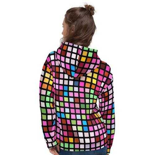 Womens Colorful Cube Style Pullover Hoodie