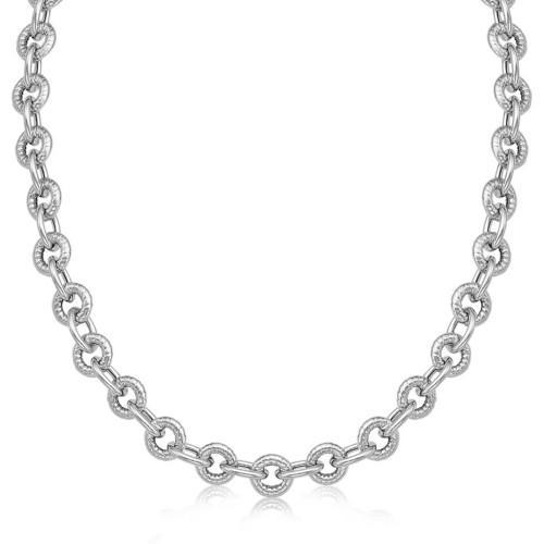 Sterling Silver Round Cable Inspired Chain Link Necklace, size 24''