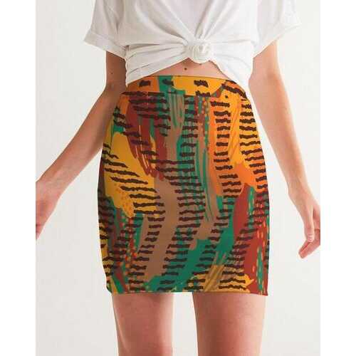 Womens Skirts, Orange and Brown Geometric Style Mini Skirt