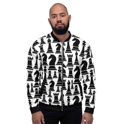 Mens Jackets, Black and White Chess Style Bomber Jacket