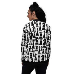 Womens Jackets, Black and White Chess Style Bomber Jacket