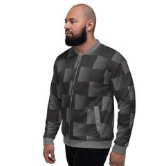 Mens Jackets, Black and Gray 3D Square Style Bomber Jacket