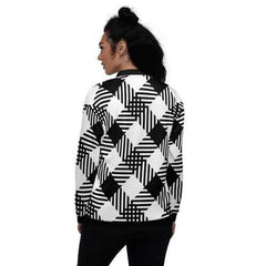 Womens Jackets, Black and White Cross-Hatch Style Bomber Jacket