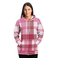 Womens Hoodies, Pink and White Plaid Style Hooded Shirt