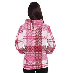 Womens Hoodies, Pink and White Plaid Style Hooded Shirt