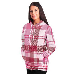 Womens Hoodies, Pink and White Plaid Style Hooded Shirt