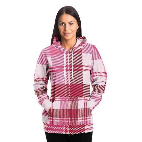 Womens Hoodies, Pink and White Plaid Style Hooded Shirt