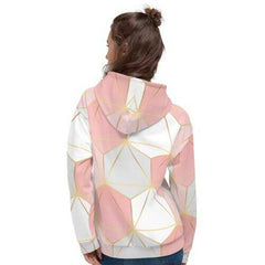 Womens Hoodies, Pink Gray and White Geometric Style Hooded Shirt