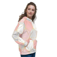 Womens Hoodies, Pink Gray and White Geometric Style Hooded Shirt