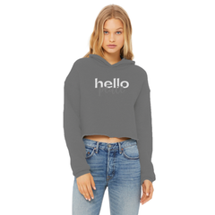 Peach Marble Hello Peace Graphic Style Ladies Cropped Raw Edge Hoodie