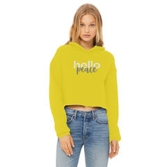 Peach Marble Hello Peace Graphic Style Ladies Cropped Raw Edge Hoodie