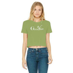 Good Vibes Graphic Style Classic Womens Cropped Raw Edge T-Shirt