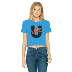 Love U Graphic Style Womens Classic Cropped Raw Edge T-Shirt