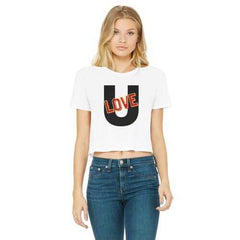 Love U Graphic Style Womens Classic Cropped Raw Edge T-Shirt